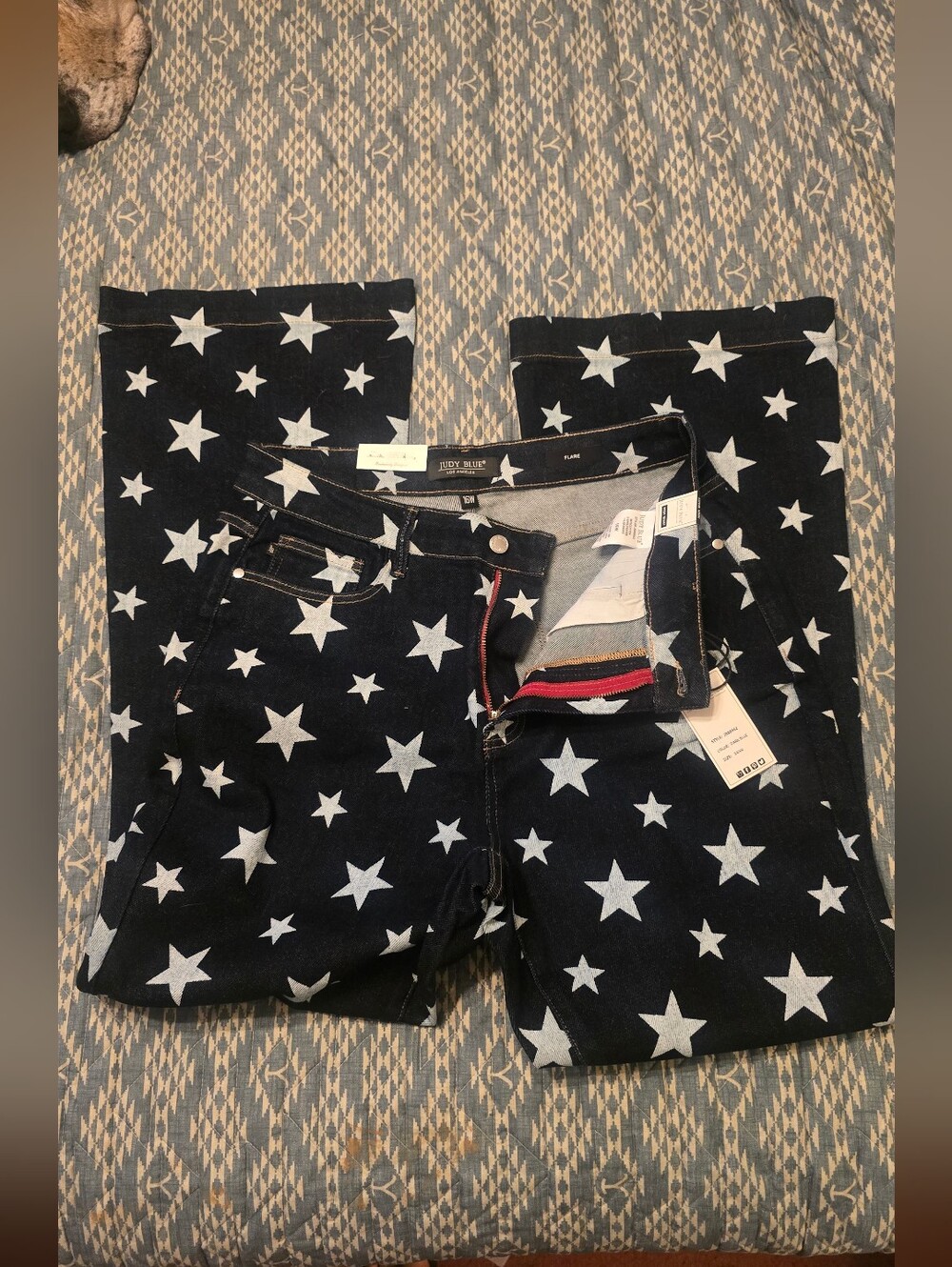 Judy Blue Women's High Waist Star Print Flare Jeans - Blue